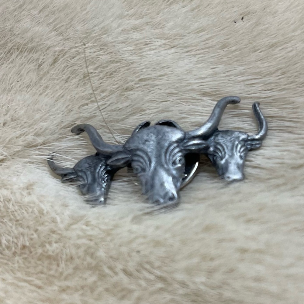 VTG brooch lapel pin hat steer cattle cowboy western country vintage jewelry men - Picture 6 of 6